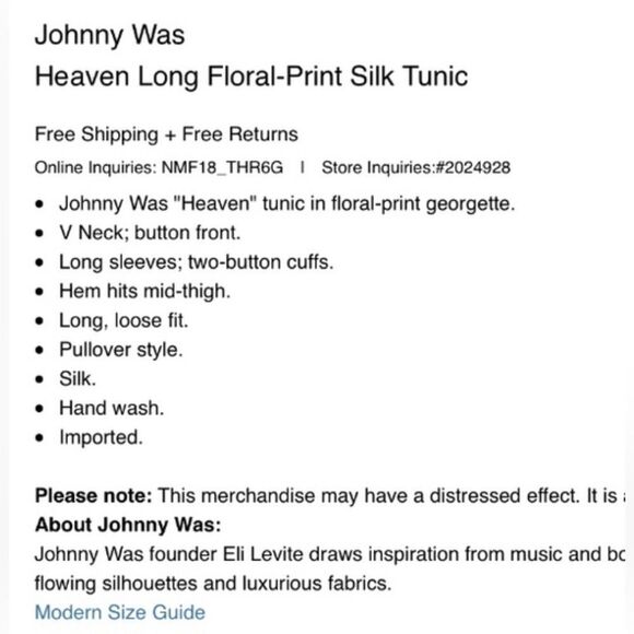 Johnny Was Heaven Long Floral Print Silk Tunic - Picture 12 of 12